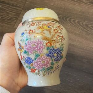Floral Ceramic Vase with Gold Accents